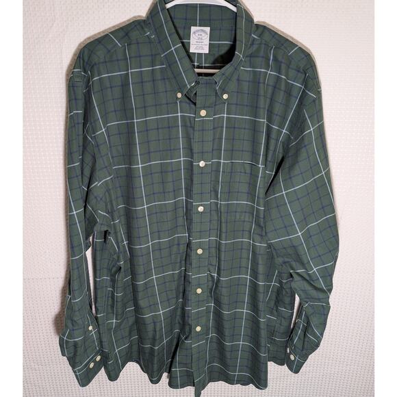 Brooks Brothers XXL Regent Shirt Mens Green Check Non Iron Cotton Button Down - Picture 1 of 5